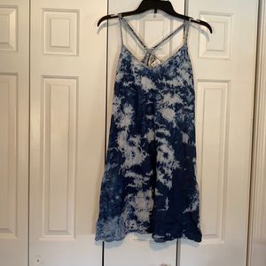 Blue tie die sundress with pockets